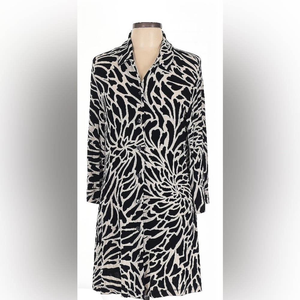 ❤️ Chico's Travelers Black and Cream Patterned Dress Size L (Chico’s size 2)